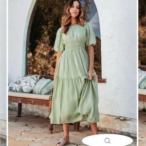 Puff Sleeve Midi Dress